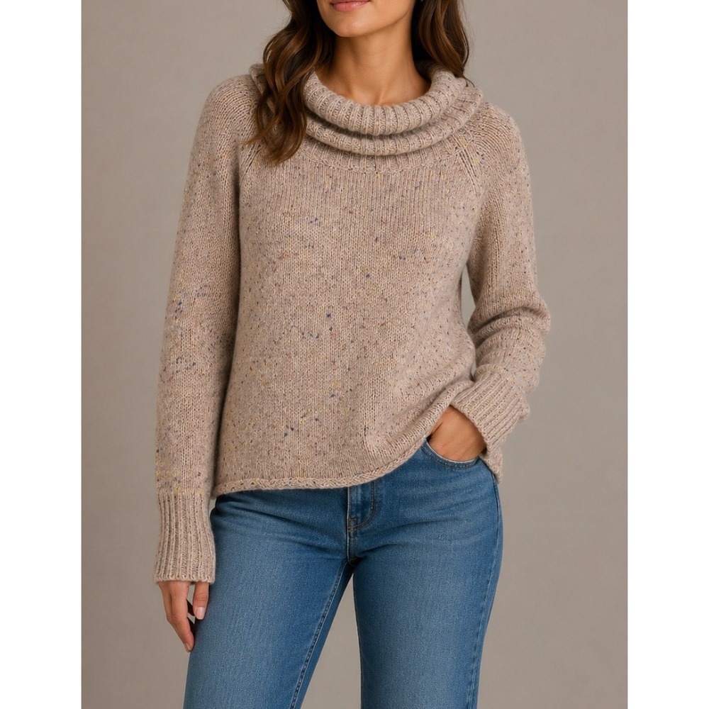 Rebecca Minkoff Tan Confetti Tweed Merino Wool Alpaca Cowl Neck Sweater XS